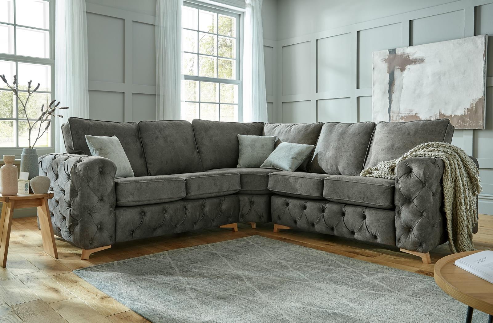 Gatsby 2+ Corner+2 Seater Sofa In Daytona Espresso Brown Fabric With Daytona Stone Scatter